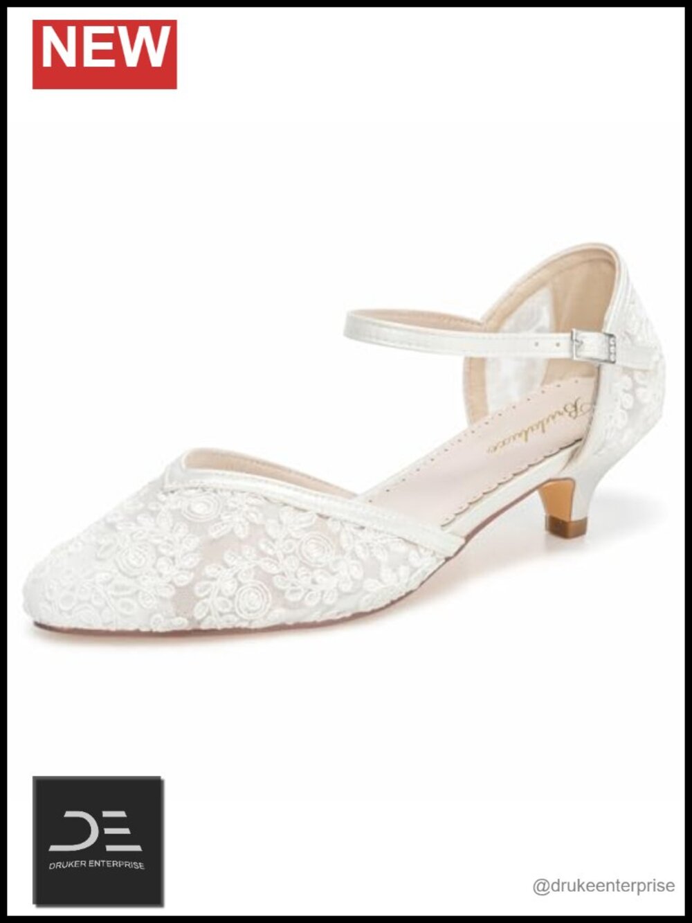 Bridal Lace Ankle Strap Low Heel Pumps Wedding Shoes Satin